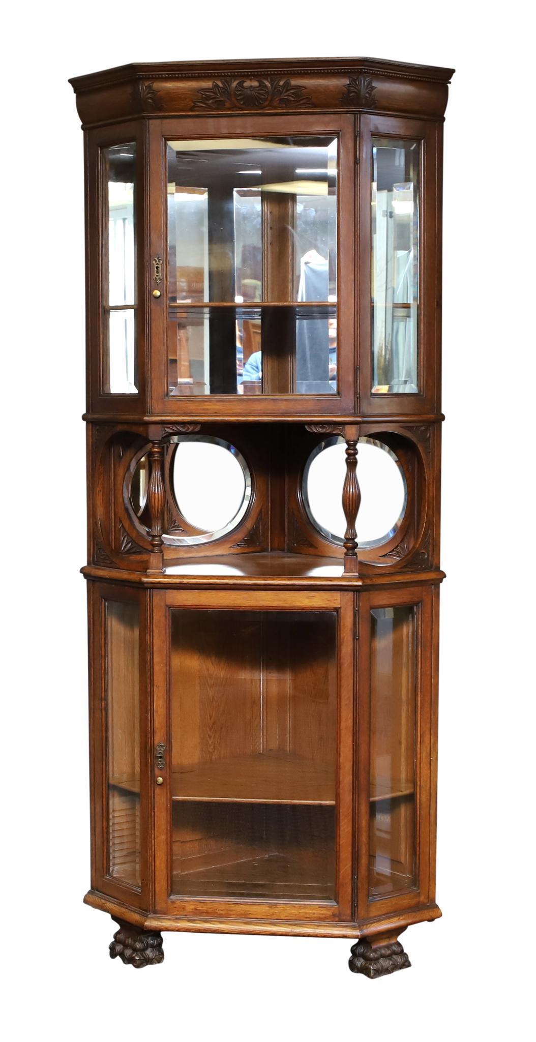 Oak Corner Curio Display Cabinet (1 of 8)