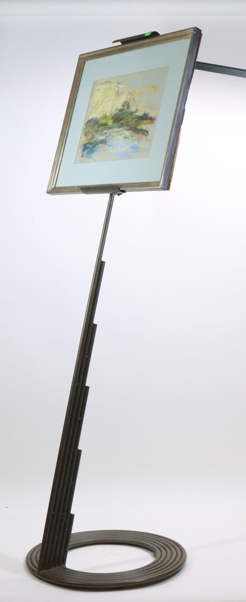 Robert Warren Dash (1931 - 2013): Pastel, SDLR '62. Abstract landscape. Includes art deco round steel easel. 9"h x 12"w sight and 15.5"h x 18.5"w framed and 51.5"h x 16"round **Please Note: This item is NOT eligible for in-house shipp