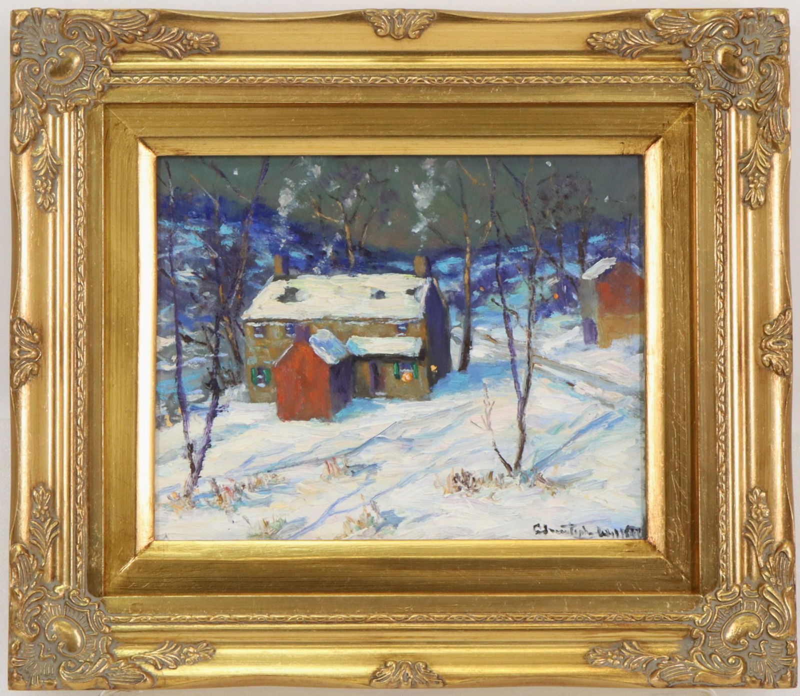 Christopher G. Willett (Born 1959): Oil on canvas, "Along the Creek, Point Pleasant Pike, Point Pleasant, Bucks County, PA", SLR. 7.75"h x 9.75"w and 12.75"h x 15"w framed