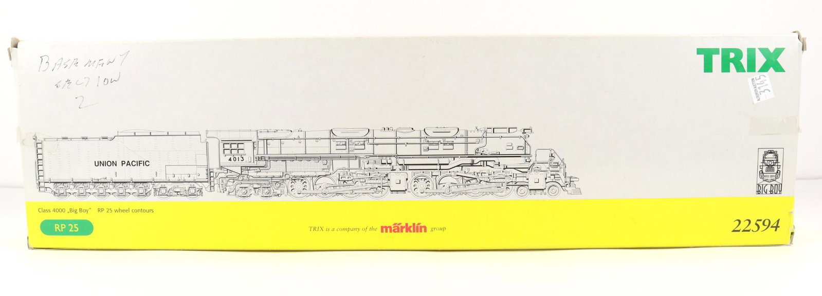 Trix HO Big Boy Locomotive and Tender: HO scale, no. 22594 Union Pacific class 4000 "Big Boy" locomotive 4013 and tender, with display box and original box.