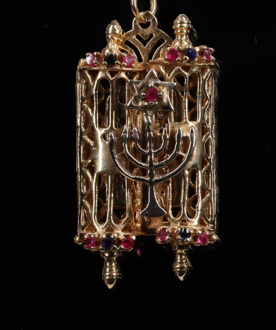14KY Gold Gemstone Torah Scroll Pendant (1 of 3)