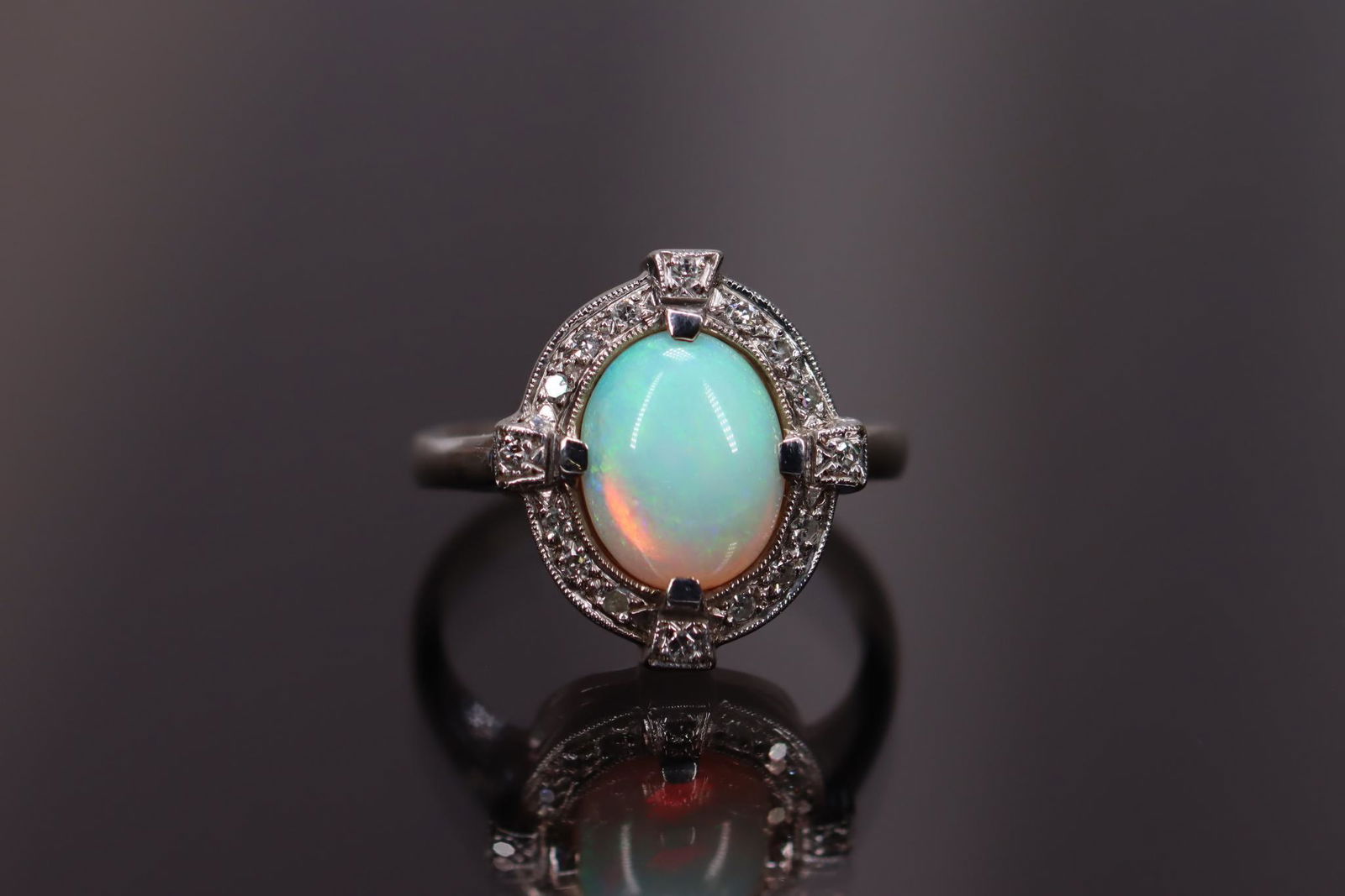 14KW Gold Opal and Diamond Ring (1 of 2)