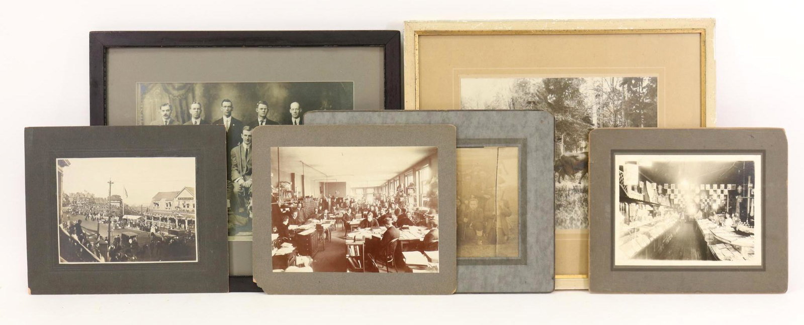 Collection of Photographs: Collection of photographs including; 1.) Early 20th century photograph of a hunting group with 13 men with guns and deer behind them. Photograph measures 6.5" x 10.5" and is mounted on 10.75" x 15" bo