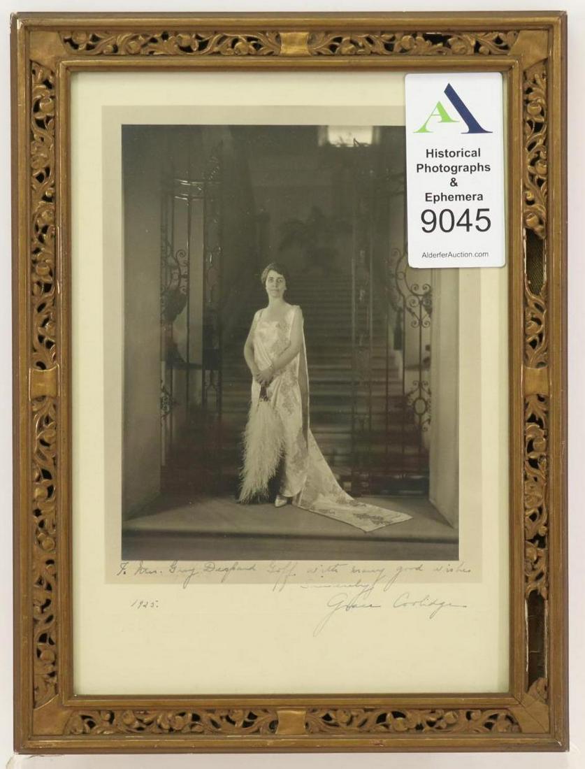 Autograph of 1st Lady Grace Coolidge: Autographed black and white photographic of art portrait of Grace Coolidge (1879-1957) wife of the 30th president of the United States, Calvin Coolidge. Image signed "To Mrs. Guy Despard Goff with man