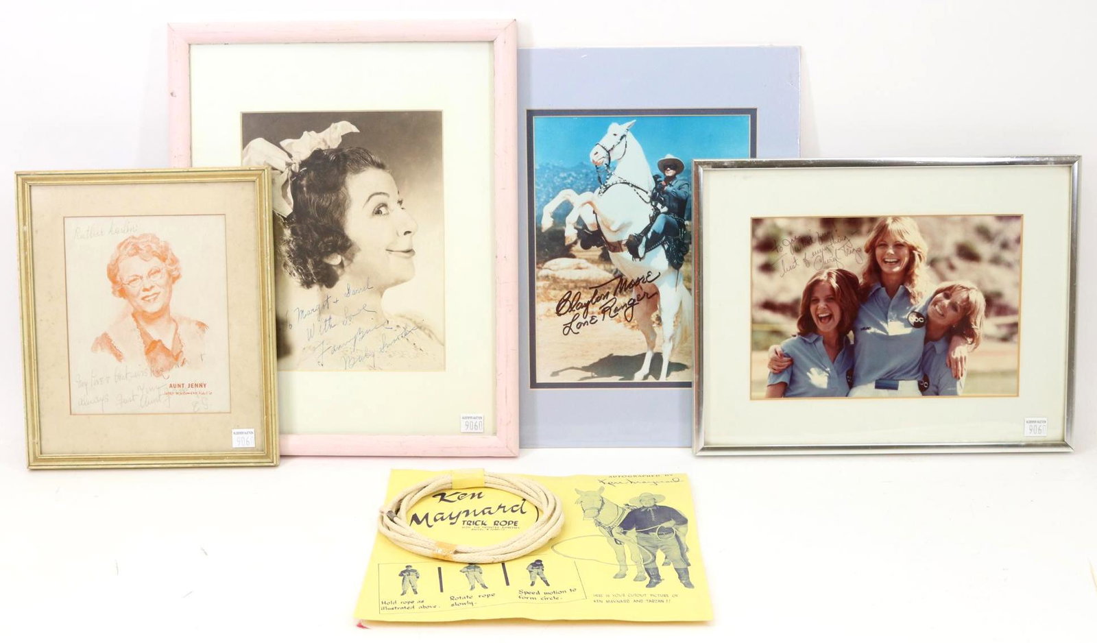 Movie Star Autographs and Related: Collection of movie star and show business autographs including; 1.) Autograph photograph of Clayton Moore (1914 -1999) American actor. Photograph is Moore as the Lone Ranger. Photograph measures 9.5"