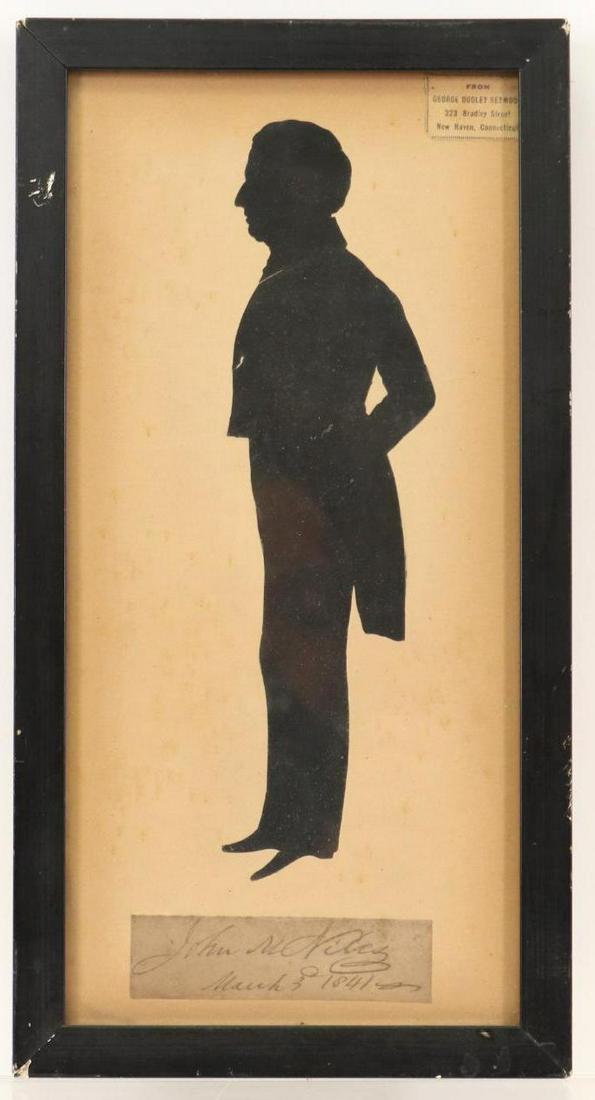 Silhouette and Autographs of 19th Century Politician John Milton Niles: Silhouette and autograph of John Milton Niles (1787-1856) lawyer, editor, author and politician from Connecticut and United States Postmaster General (under Martin Van Buren). Below silhouette on obve