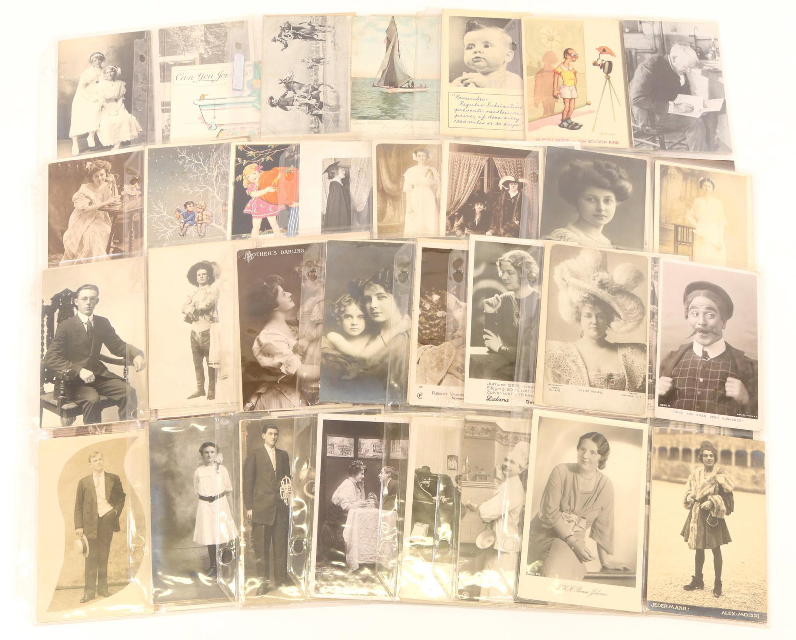 Early 20th Century Postcards: Collection of 159 early 20th century production and photographic postcards related to show business, comic, theater, portraits, holidays and advertising.