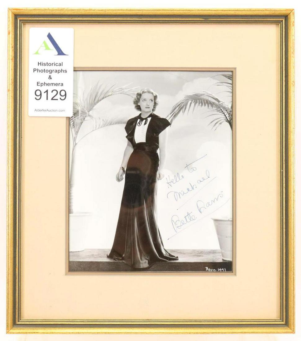 Autograph of Actress Bette Davis: Autograph of Bette Davis (1908-1989) American actress starring in over 100 films and winning two Academy awards. Autograph photograph of Davis signed "Hello to Michael, Bette Davis. Photograph measure
