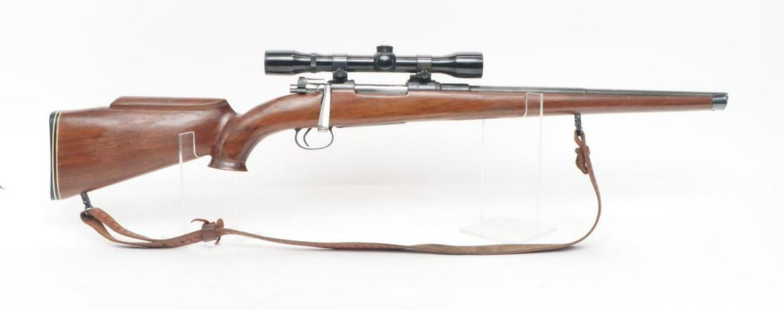 Swedish Carl Gustafs Stads Model 1894 Sporter Bolt Action Rifle: 6.5x55, 18" bbl, SN 42115. Gray/silver patina, fair bore with pitting, receiver ring dated 1907, Bushnell Scopechief VI rifle scope with Duo-plex reticle and clear optics mounted on Weaver style rings