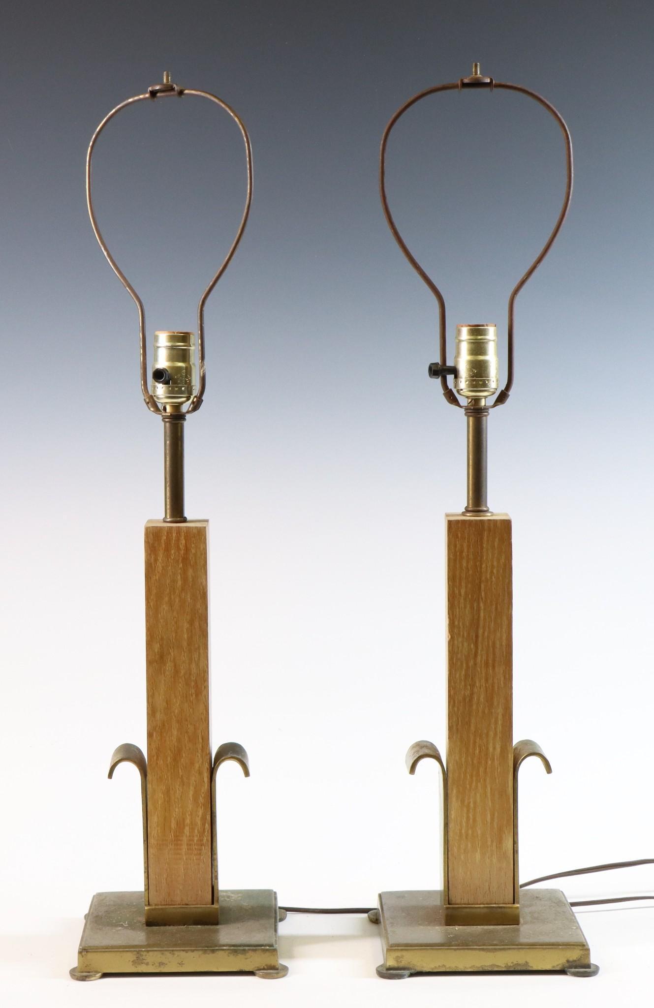 Modernist Brass and Oak Table Lamps by Artistic (1 of 8)