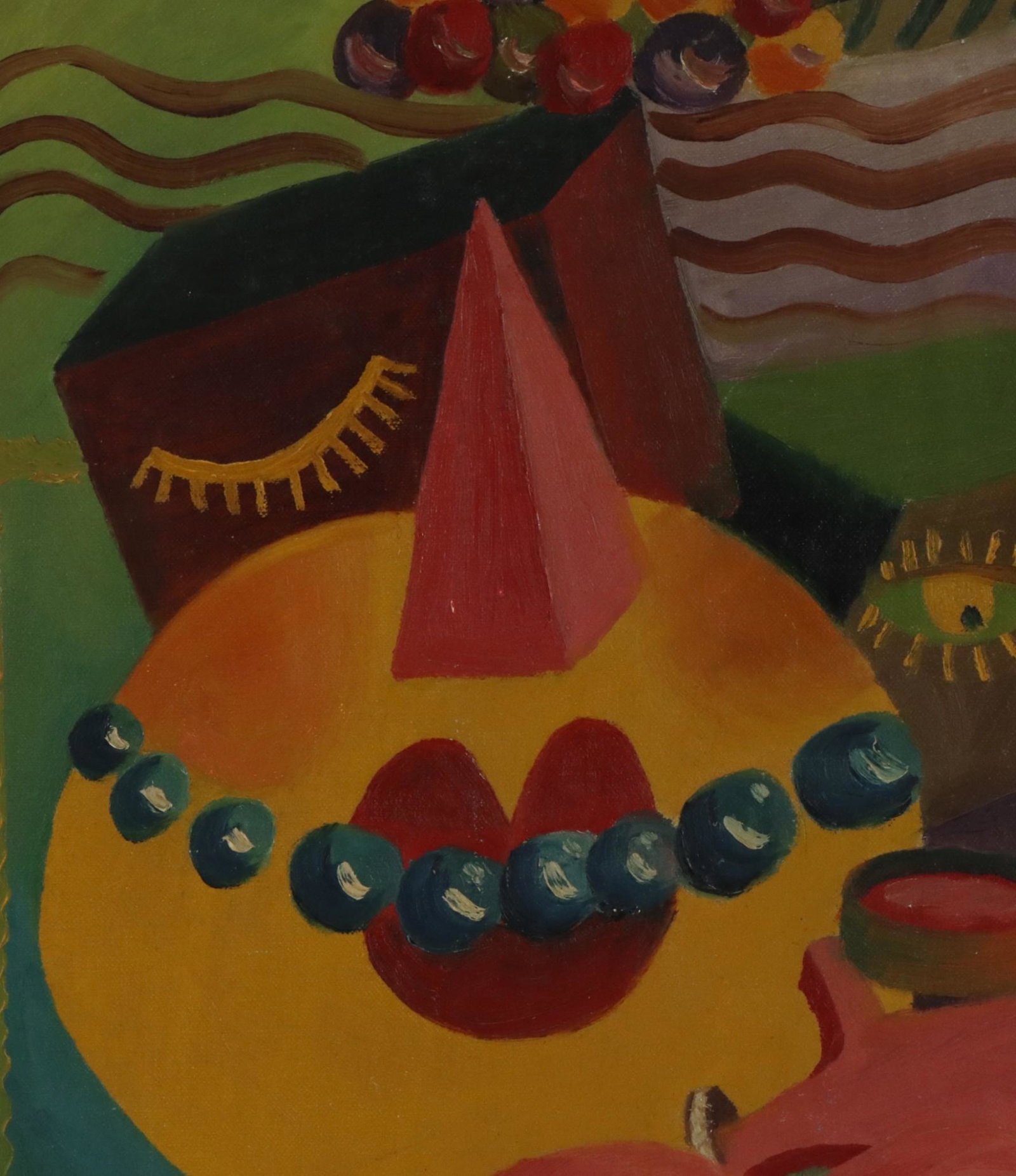 E. S. Perlman: Oil on board, "#12", SLL, dated en verso Oct. 1941. Surreal composition. 16"h x 12"w