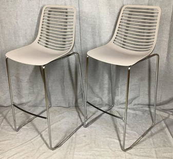 Marcello Ziliani Counter Stools: High counter stools, pair, made by Marcello Ziliani. Measures 17"w x 17"d x 42"h. Seat height is 31"h. This item is not available for shipping. Pick-up is in Malvern, PA on Thursday, September 22nd by