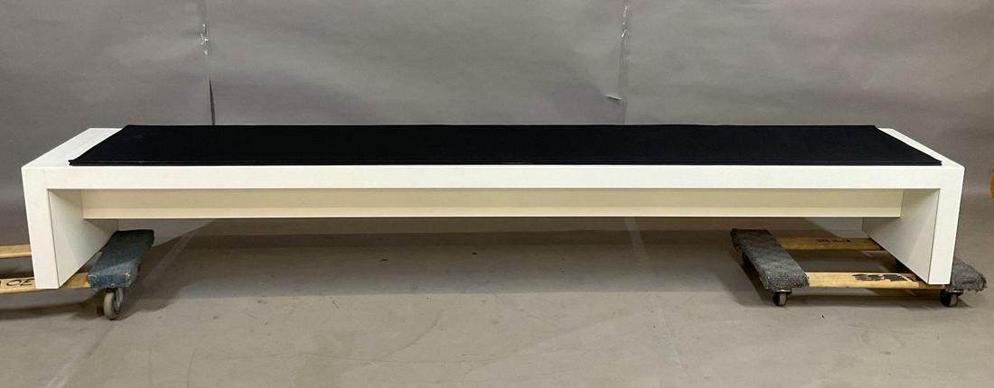 Hayworth Bench: Haworth Patterns Series Bench, in white with black pad, 10'6"w x 22"d x 17"h. This item is not available for shipping. Pick-up is in Malvern, PA on Thursday, September 22nd by appointment only. Succes