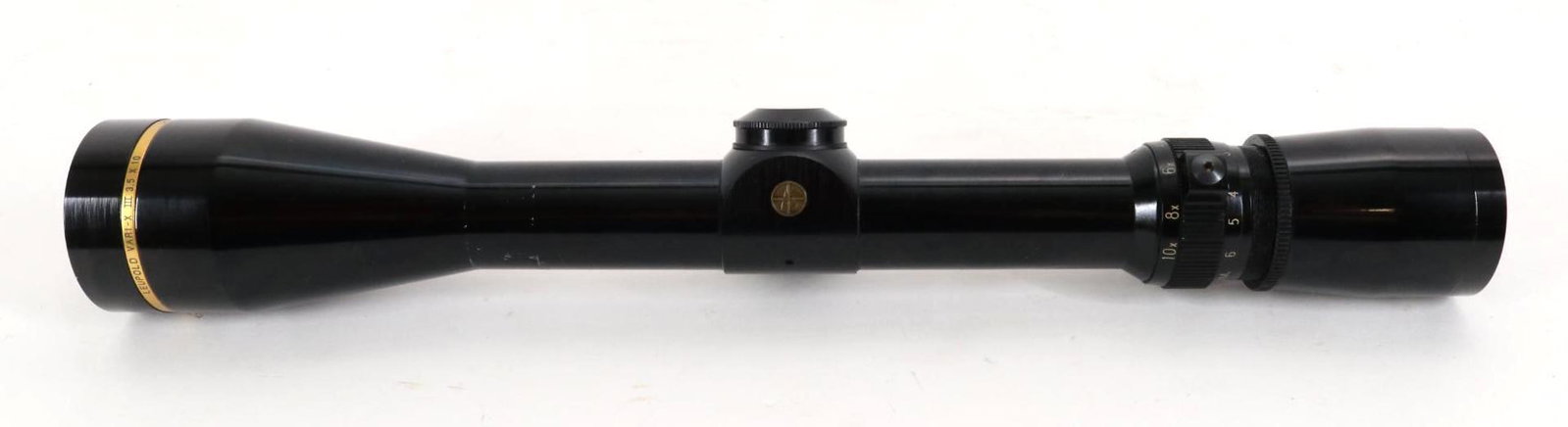Leupold Rifle Scope: Vari-X III 3.5-10 with Duo-plex reticle and clear optics, body shows average ring marks. Removed from prior lot. Good condition.