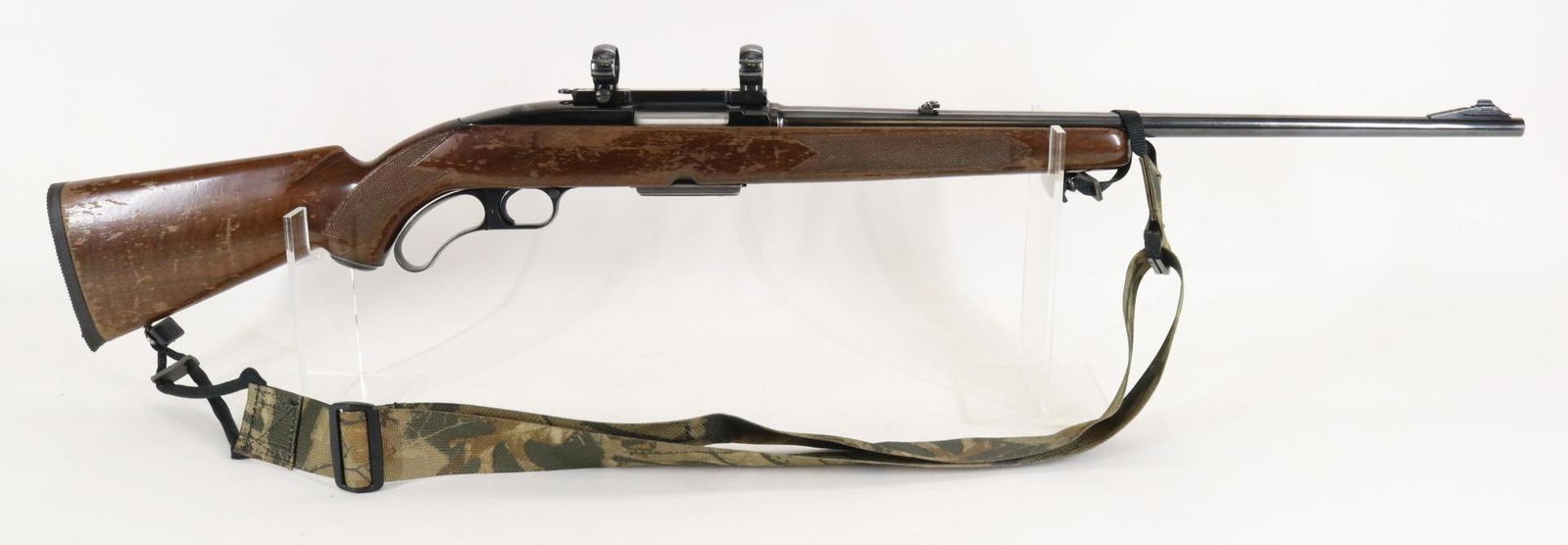 Winchester (Pre 64) Model 88 Lever Action Rifle: 308 Win, 21 1/2" bbl, SN 117030. 98% blue finish shows light/average handling with a few small areas of minor freckling, good bore, fold down rear sight, front sight missing hood, Redfield style base 