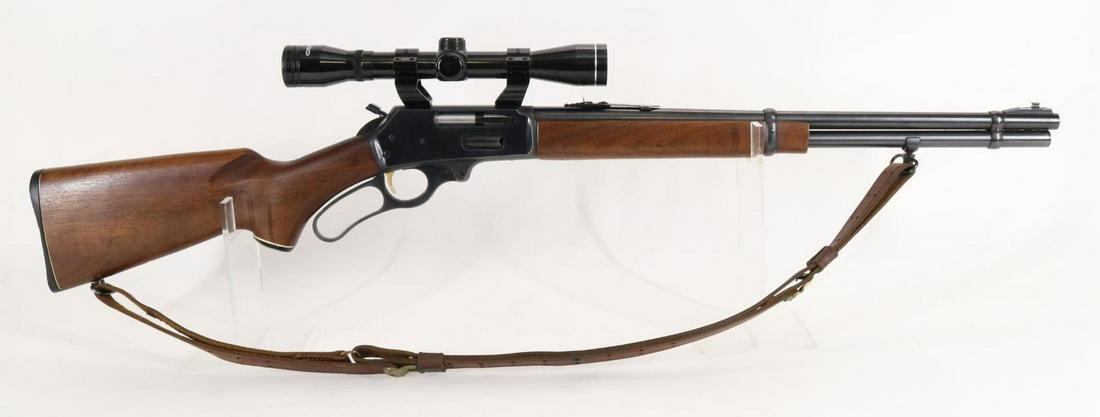 Marlin Model 336RC Lever Action Rifle: 30-30 Win, 20" bbl, SN AA23570. 95% blue finish shows average handling, good bore, tasco Pronghorn 4X scope with Dou-plex reticle and clear optics mounted on Kwik site rings, right side removable hamm