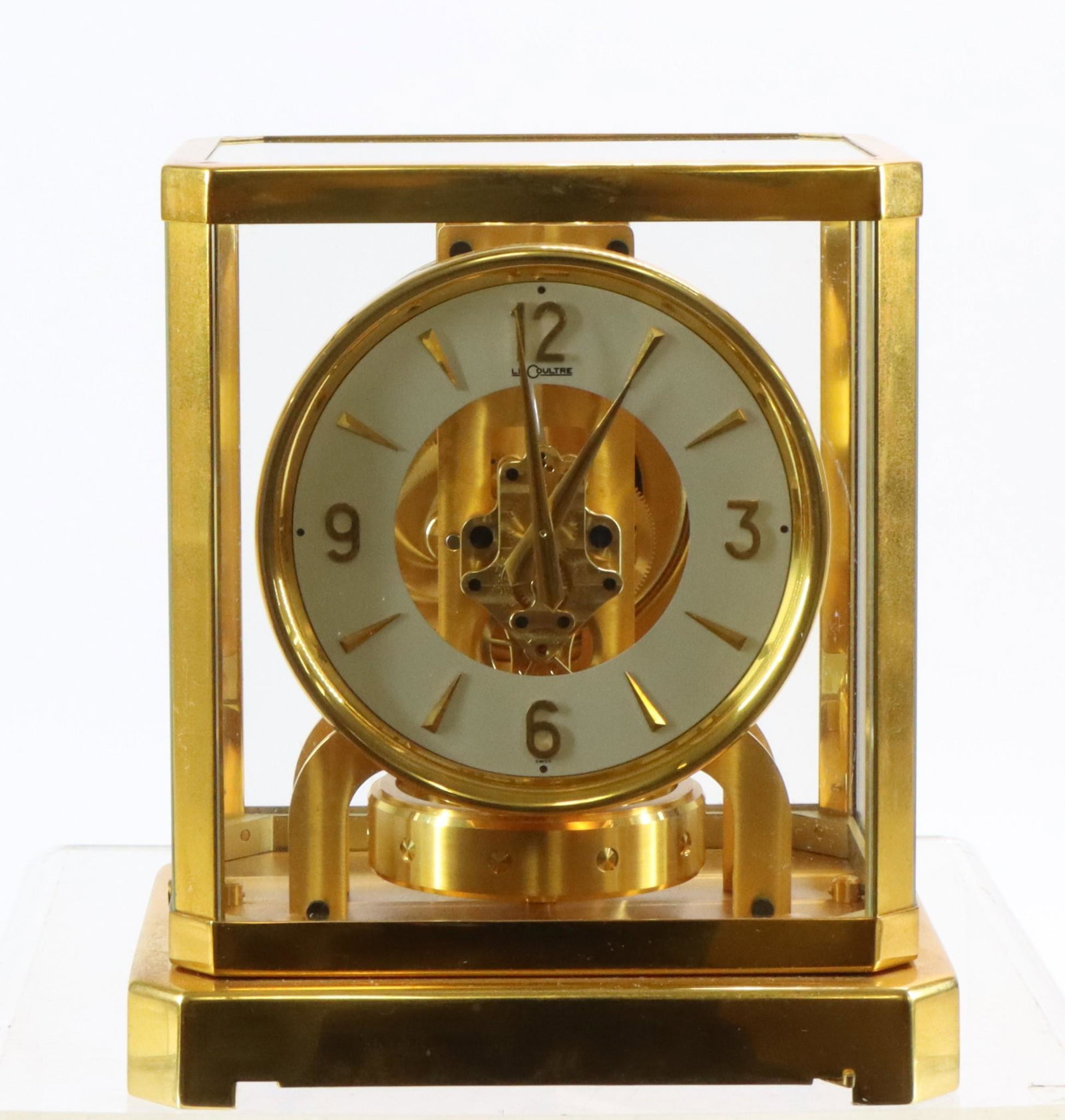 Jaeger-LeCoultre Atmos Clock: Atmos clock caliber 519 (unmarked), serial number 47927, circa early 1950's, Arabic numeral dial. Currently runs. Some discoloration and wear. 9.25"h x 8.25"w x 6.5"d **Please Note: This item is NOT e