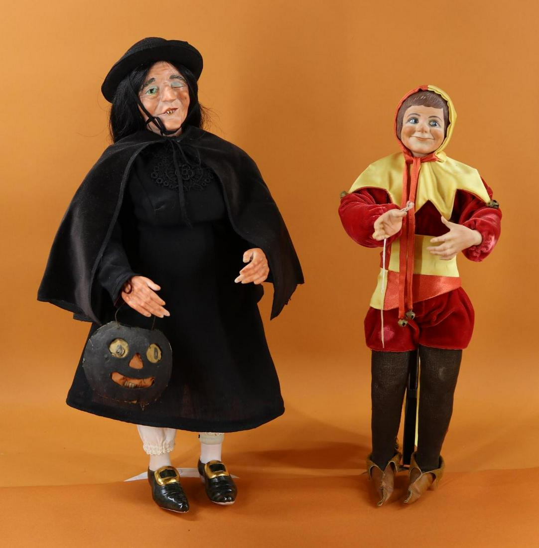 ARTIST DOLL(S).: Pair of dolls. 18" 1970's? "Pied Piper" doll by artist Faith Wick. #30/100. Bisque head and hands. Molded/painted hair. Original hang tag from the John Wanamaker store, Philadelphia, $600.00. Also - 1