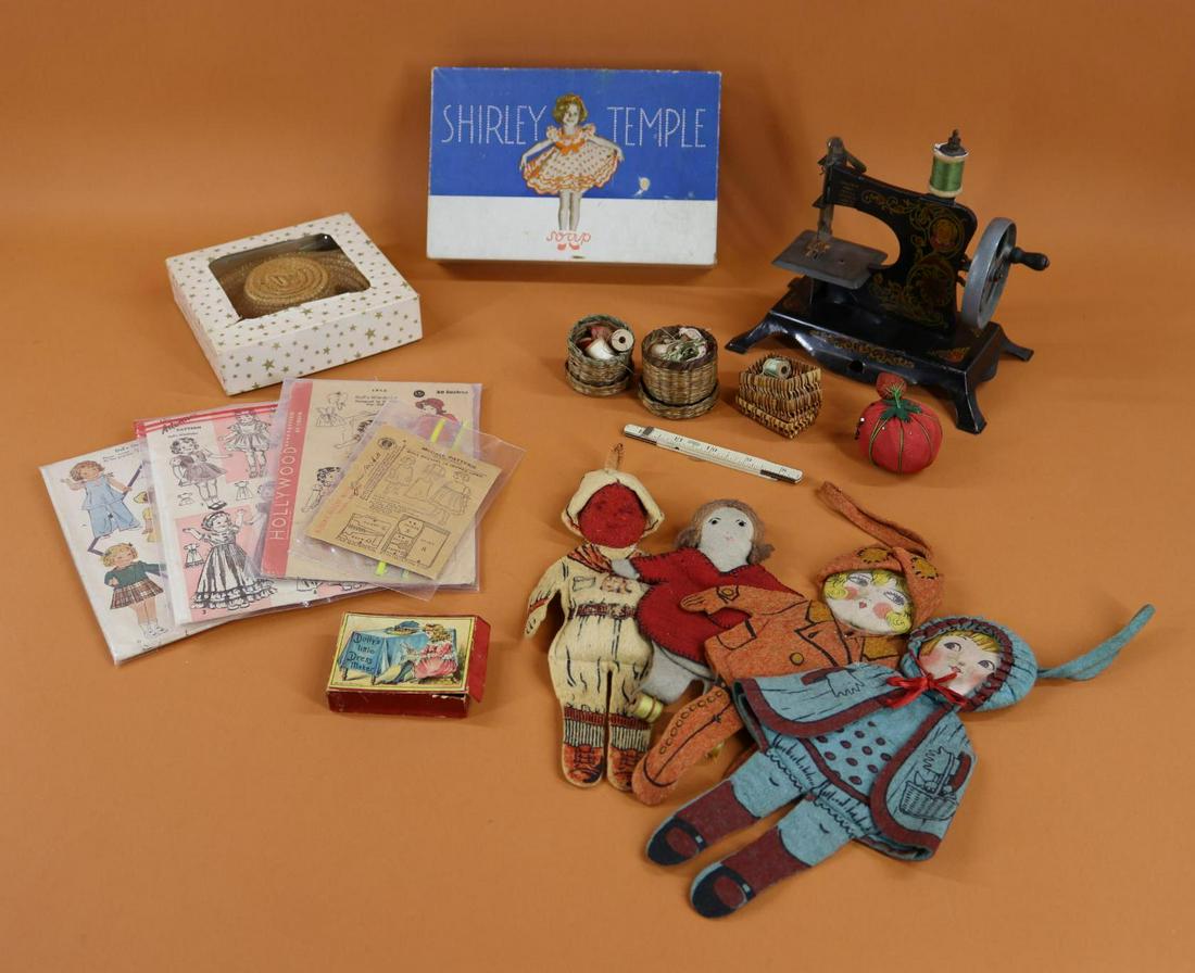 SHIRLEY TEMPLE.: LOT. This is a combination of Shirley Temple items and vintage sewing items. Shirley Temple - Box of soap: Kerk Guild presents "Soapy Theatre". Ideal Shirley Temple outfit 9525 in OB. Inc. gold tone b