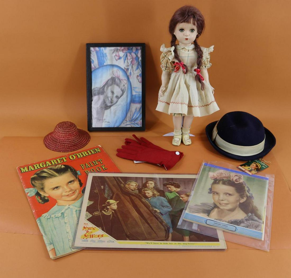 1940's-1960's HARD PLASTIC DOLLS.: LOT. 18" 1948 Tagged Madame Alexander "Margaret O'Brien" doll. Blue sleep eyes, henna mohair braided wig. Pale coloring. Dressed in original tagged plaid dress, organdy pinafore. Cotton petticoat and 