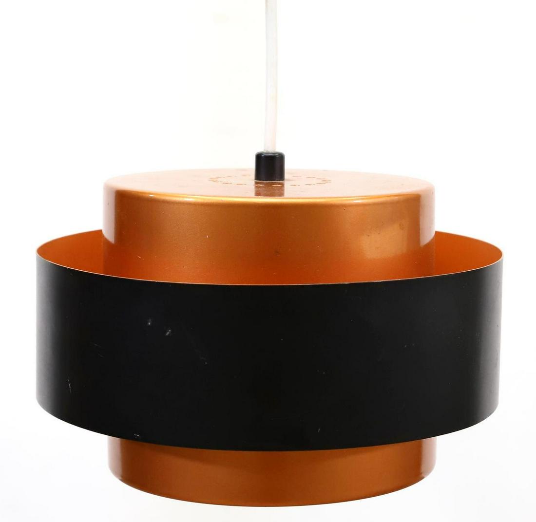 Jo Hammerborg for Fog and Morup Juno Lamp: Hanging pendant lamp with copper finish and black lacquer, new unused wiring, unmarked. 6"h x 9.5"w