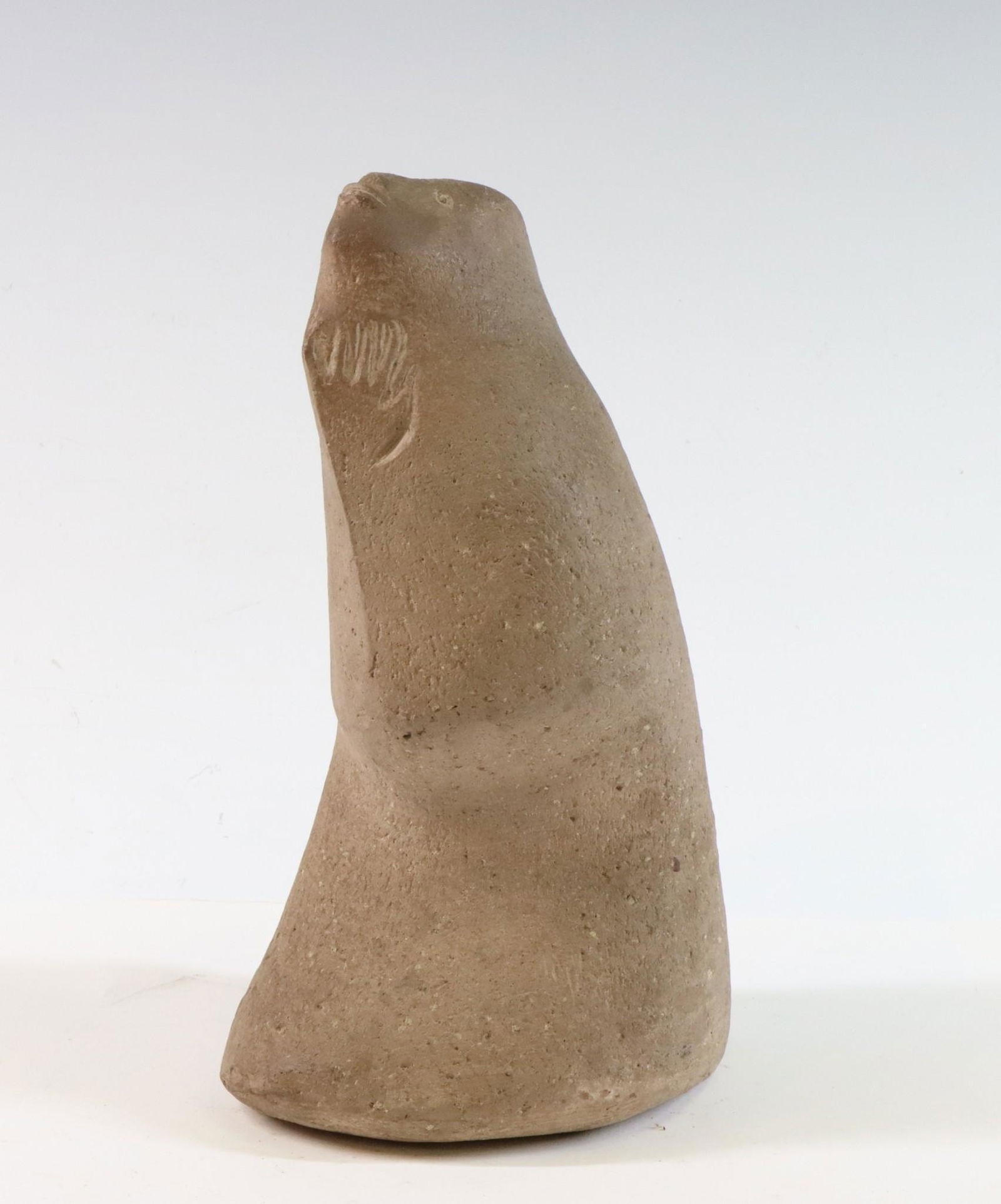 Margot Kempe (1898-1981): Earthenware sculpture of abstract seal, signed on bottom. Chip on bottom edge. 10"h x 6"w x 4"d