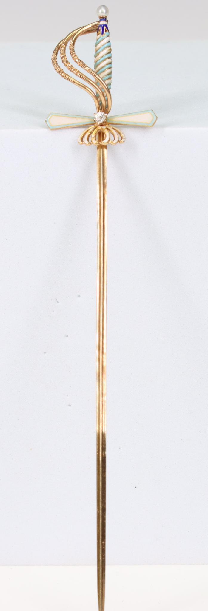 8KY Gold, Diamond, Enamel Sword Pin (1 of 3)