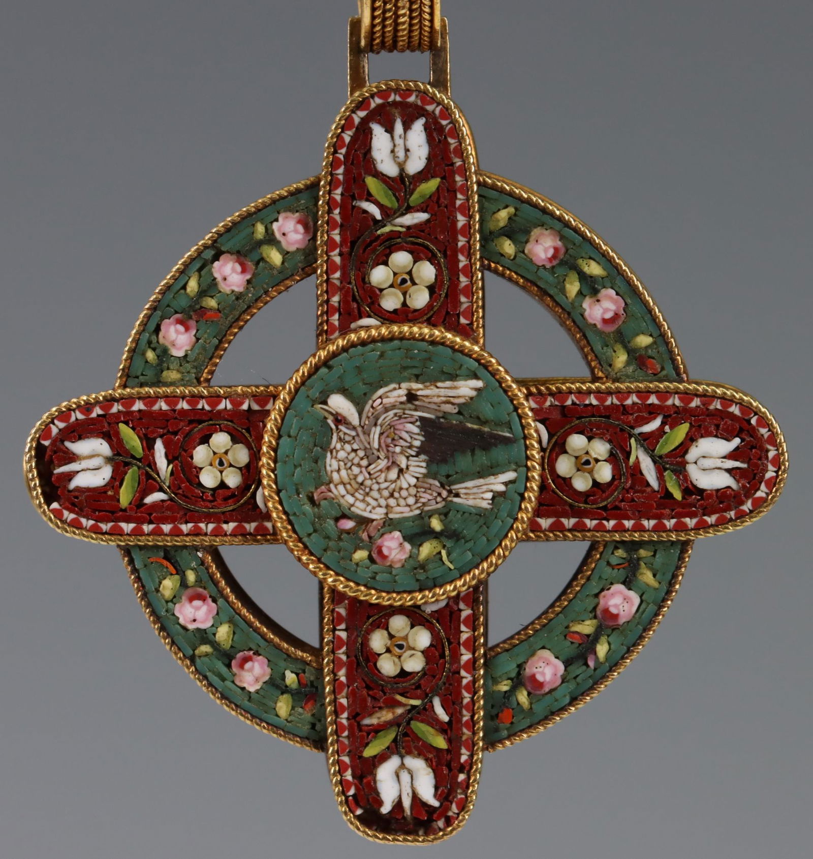 18KY Gold Micro Mosaic Cross Pendant (1 of 3)