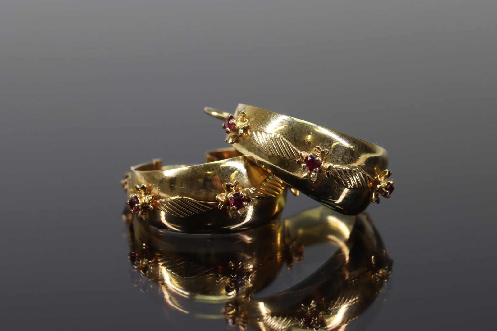 18KY Gold Ruby Hoop Earrings (1 of 4)