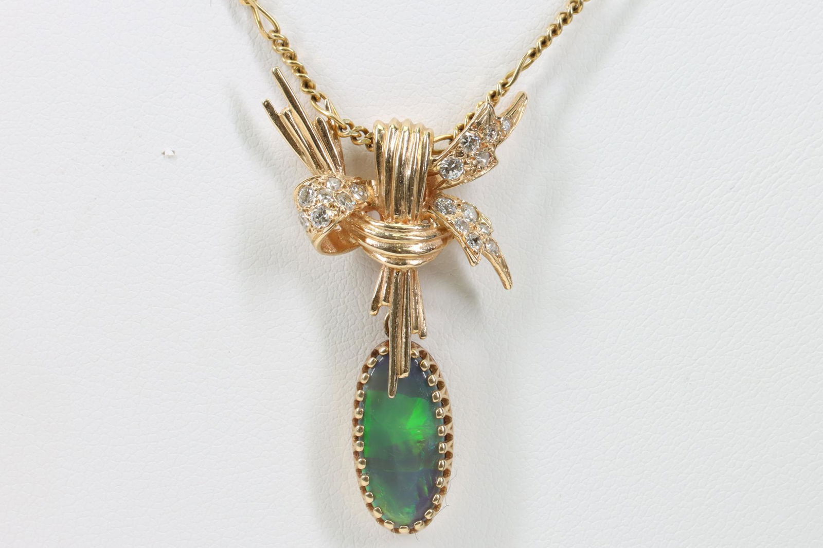 14KY Gold Opal and Diamond Pendant on Chain (1 of 4)