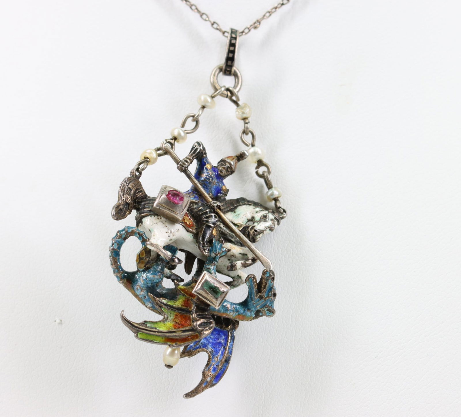 Sterling Enamel St. George and Dragon Necklace (1 of 4)