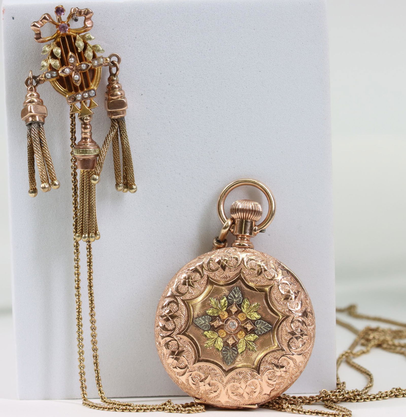 Victorian Pocket Watch with Chain and Slide (1 of 8)