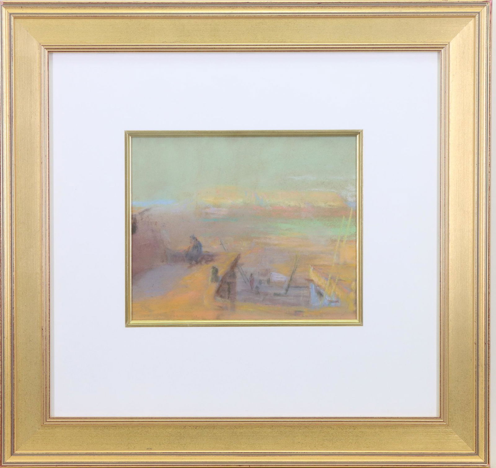 Frank Reed Whiteside (1866 - 1929): Pastel, "Indian Encampment", SDLL 1913. Colorful landscape of a Native American settlement. Provenance: Estate stamp en verso and Newman Galleries. 7"h x 8.75"w and 18.5"h x 19"w framed
