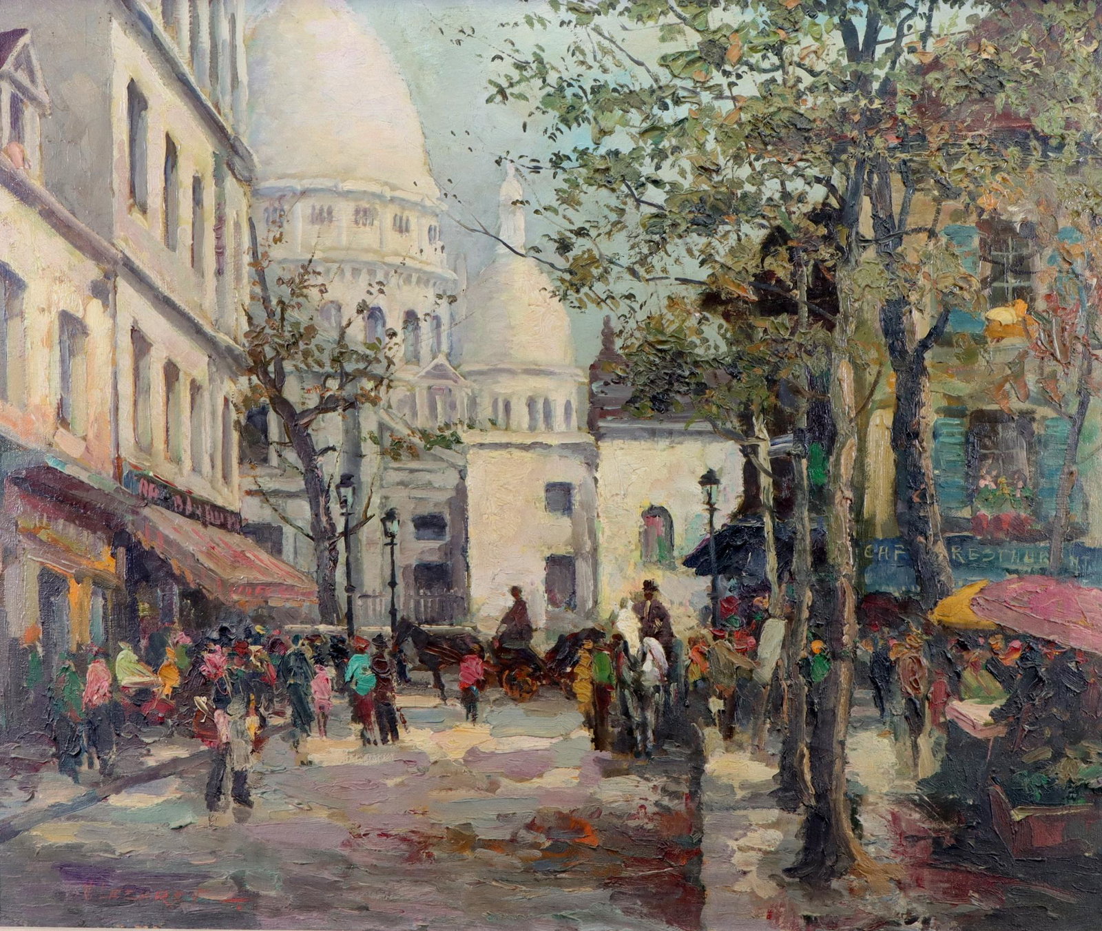 Vladimir Volodia Lazarev (1904 - 1988): Oil on canvas,SLL. Impressionist view of the Basilica of Sacre Coeur de Montmartre. 25"h x 30"w and 32"h x 37"w framed **Please Note: This item is NOT eligible for in-house shipping. Please refer to t
