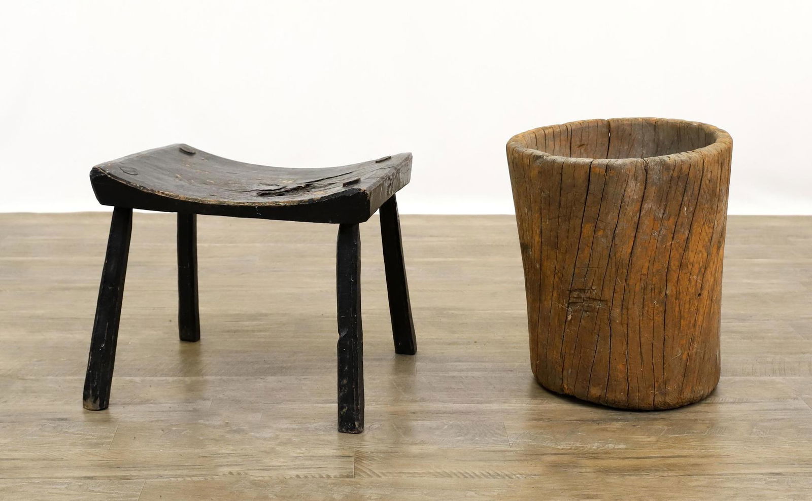 Black Painted Splayed Leg Stool and Grain Mortar (1 of 16)