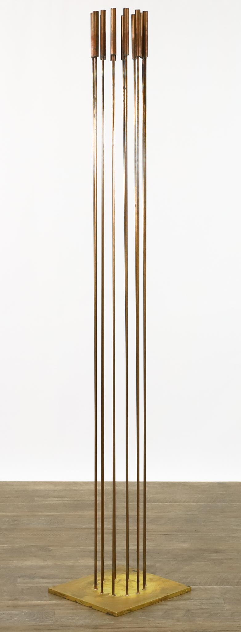 Val Bertoia (Born 1949): Sonambient sculpture, "Circular Sound Around the Clock". 12 copper "cattail" tops silvered to beryllium-copper rods silvered to brass base in a circle. Includes authentication from Bertoia Studios. #B