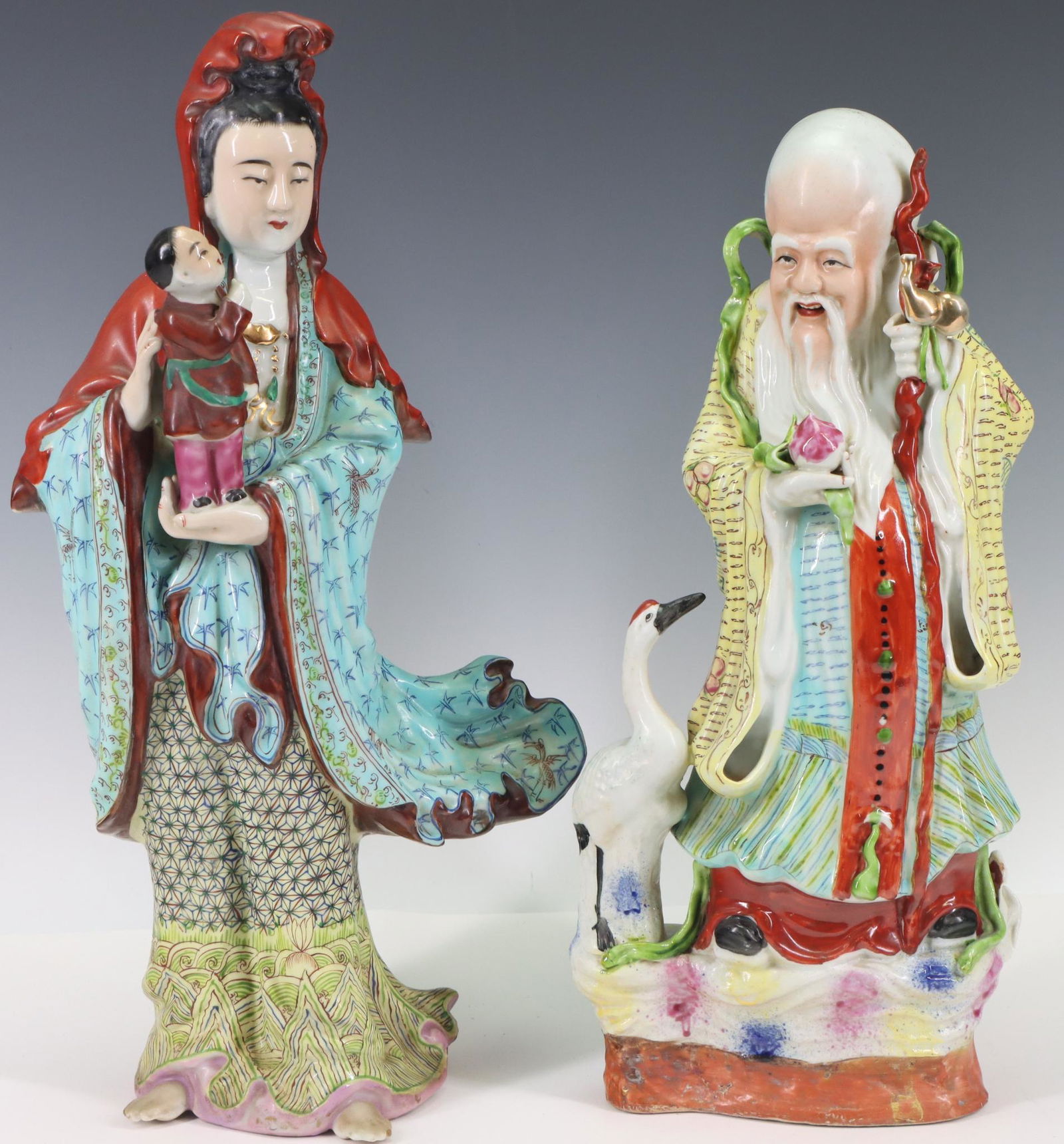 Chinese Famille Rose Shou Xing and Child Giving Guanyin Figures (1 of 19)
