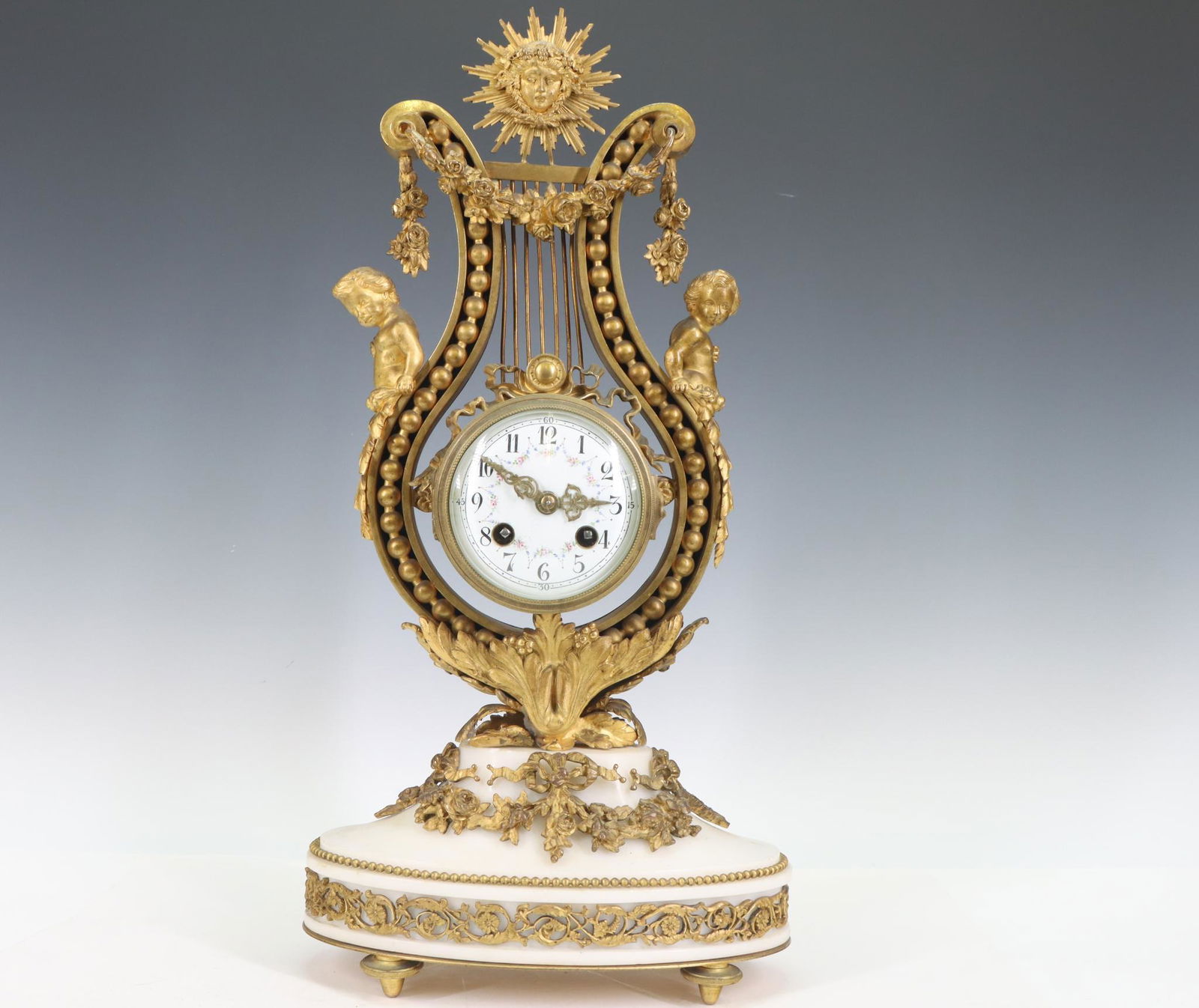 French Ormolu and Marble Lyre Clock (1 of 15)