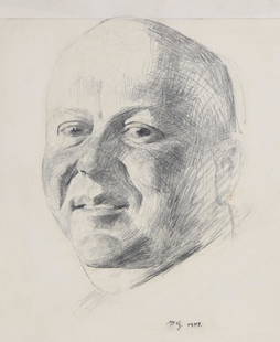 Daniel Garber (1880 - 1958): Pencil on paperboard, "Study for a portrait of Paul Mackall, 1937", SDLR. Bust portrait. 12.25"h x 9.5"w