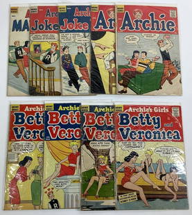 Archie Comics: Nine assorted Archie comic books. Archie's Mad House #2. Archie's Joke Book #45,#46. Archie's Girls Betty & Veronica #46, #47, #49, #50. Archie #105, #107.