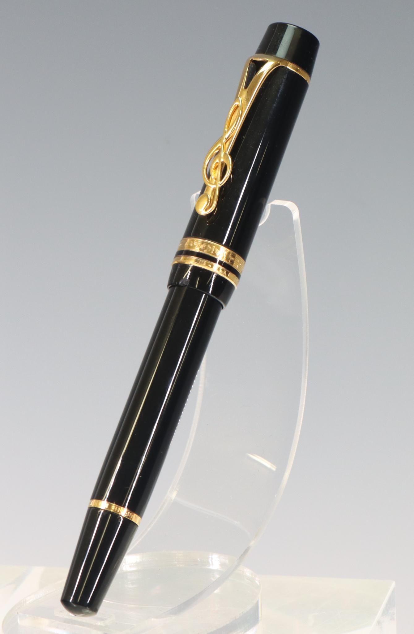 Montblanc Westside Story Fountain Pen, 18K Nib: Montblanc Westside Story Fountain Pen, star cap, engraved with musical notes and song lyrics, 18k Nib.