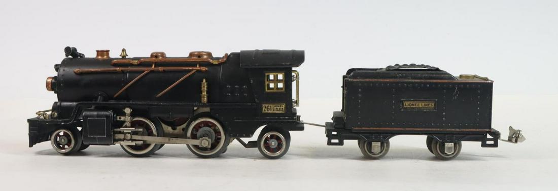 Lionel Prewar Steam Locomotive: O gauge, 3-rail, 2-4-2, prewar #261 steam locomotive and tender.