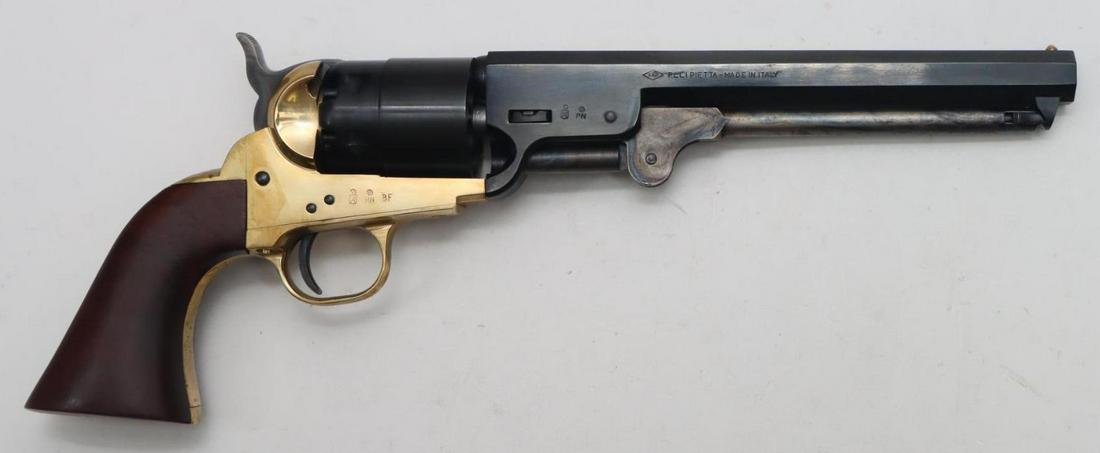 Cabela's/Pietta 1851 Reb Nord Percussion Revolver: 44, 7 3/8" bbl, SN 355374. 100% blue finish barrel and cylinder, brass frame, case color loading lever, good bore, wood grips show no handling, date code BF (1995) entire revolver is coated in shippin
