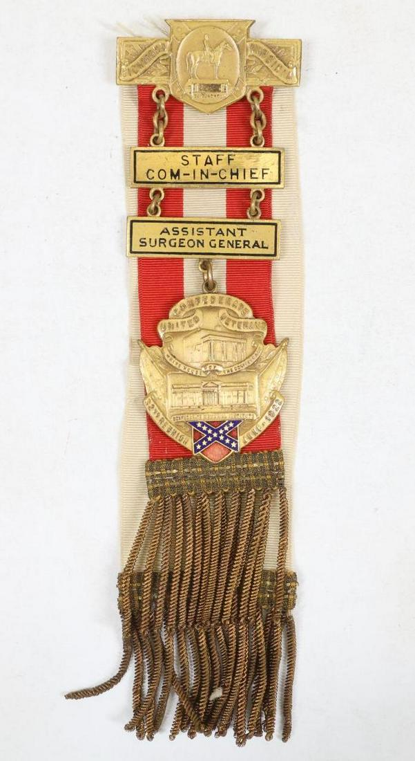 UCV Convention Medal: Medal for the United Confederate Veterans (UCV) 32nd reunion held in Richmond, Virginia in June of 1922. Medal measures 7" x 2" (including ribbon) and presents bars for "STAFF COM-IN-CHIEF" and for "A
