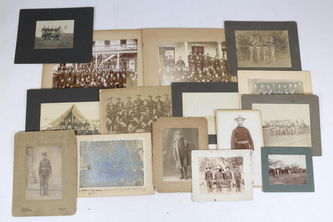 Post-Civil War US Military Photography: Collection of post-Civil War military photography including: 1.) Photograph of "The Surviving Heroes of the Battles near Santiago de Cuba, July 1, 2, 10,and 11, 1898--Ligth Battery K, 1st U.S. Artille