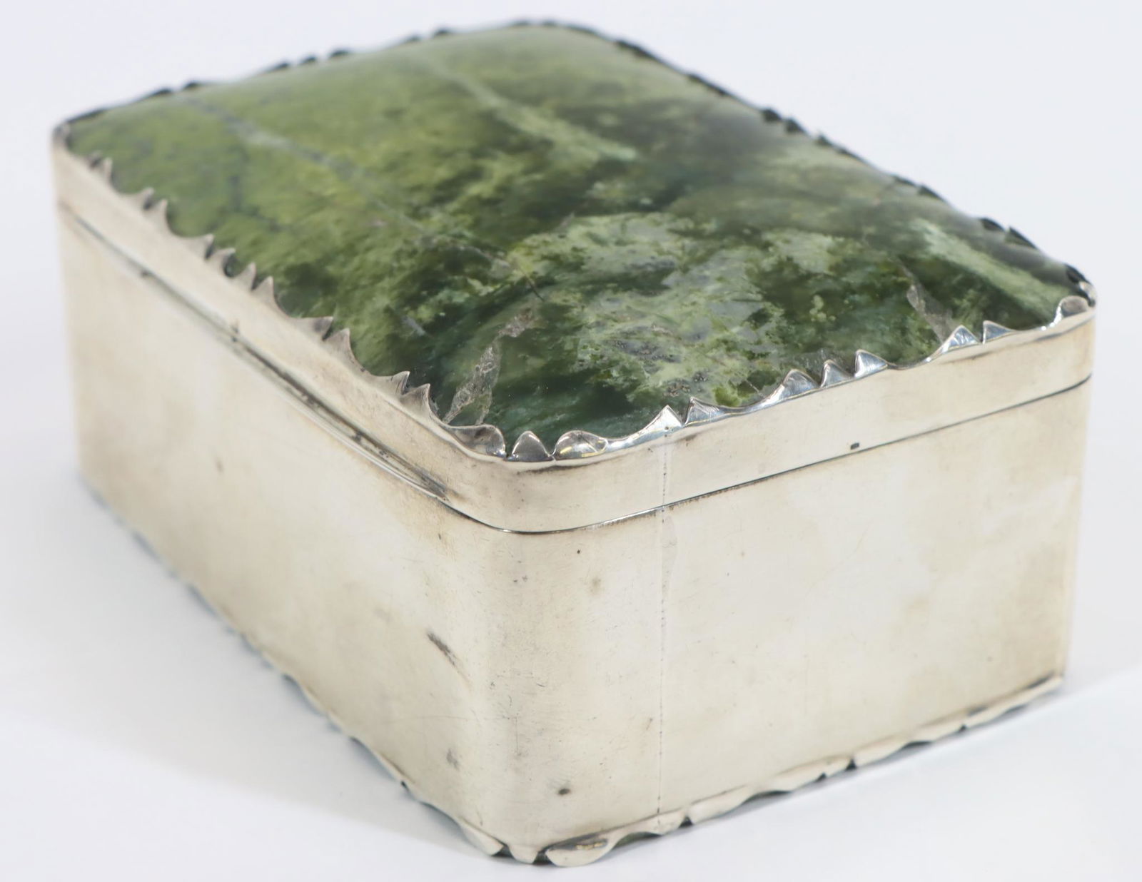 British Sterling Silver and Nephrite Jade Tobacco Box (1 of 11)