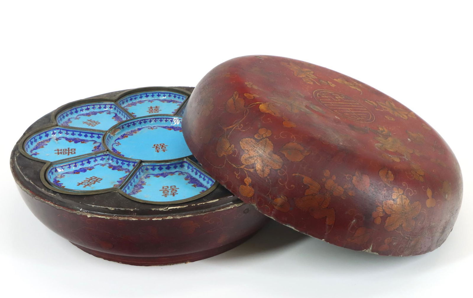 Chinese Enameled Copper Sweetmeats Set (1 of 8)