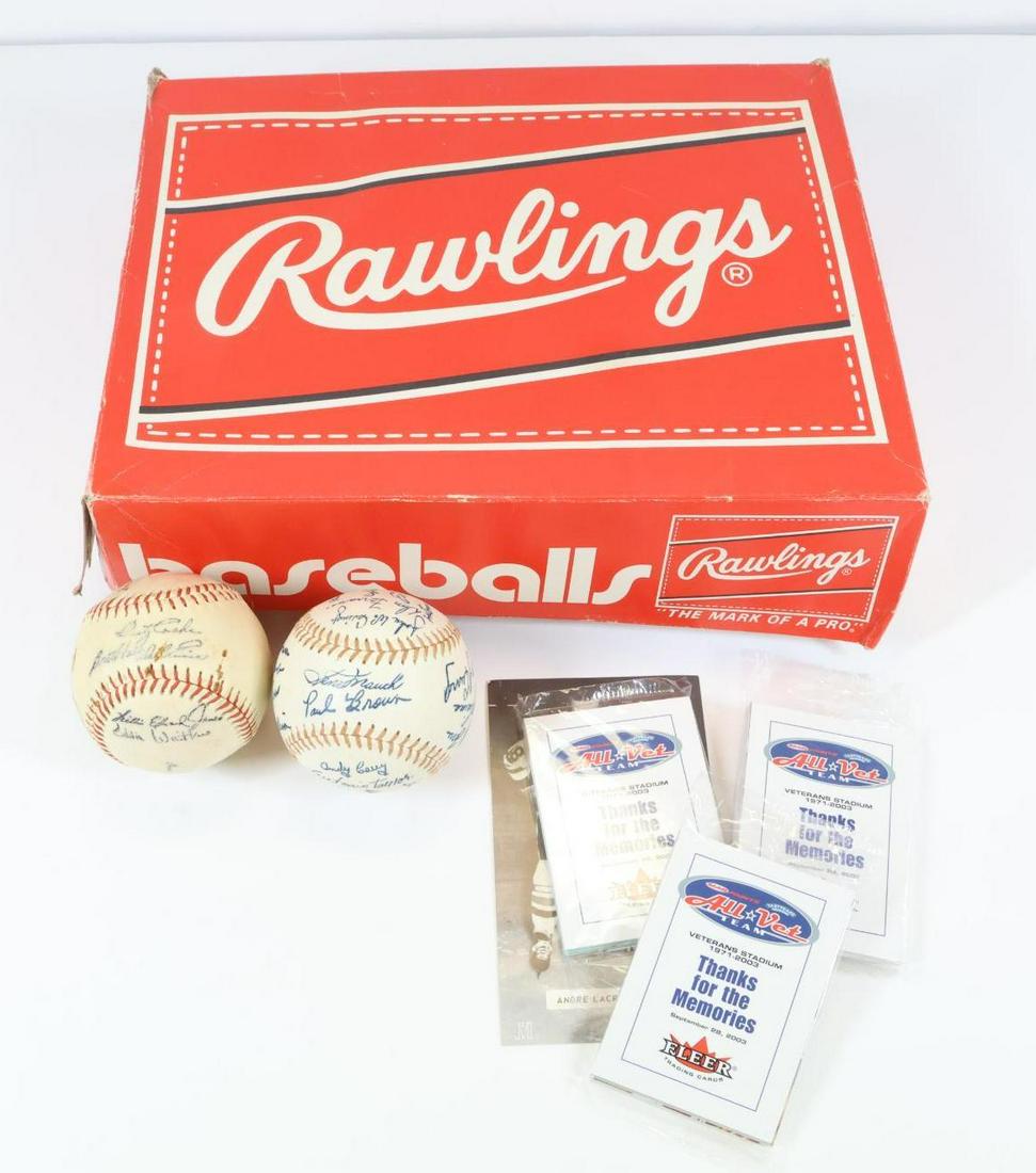(6) 1983 Rawlings World Series logo baseballs+: New/old store stock (6) 1983 Rawlings World Series logo baseball worig box, 1949 Phillies offical facimile team signed baseball & 1961 Phillies facimile team signed basball â€‹â€‹â€‹â�