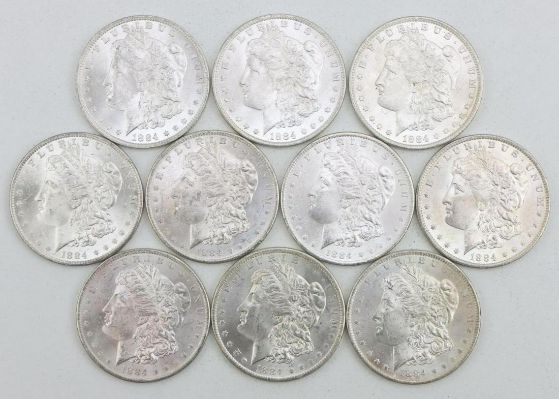 MORGAN DOLLARS: 1884-O BU, 10 coins **Please Note: In-house shipping is NOT available for the Coins auction. Please refer to the terms and conditions of this auction for local shippers.
