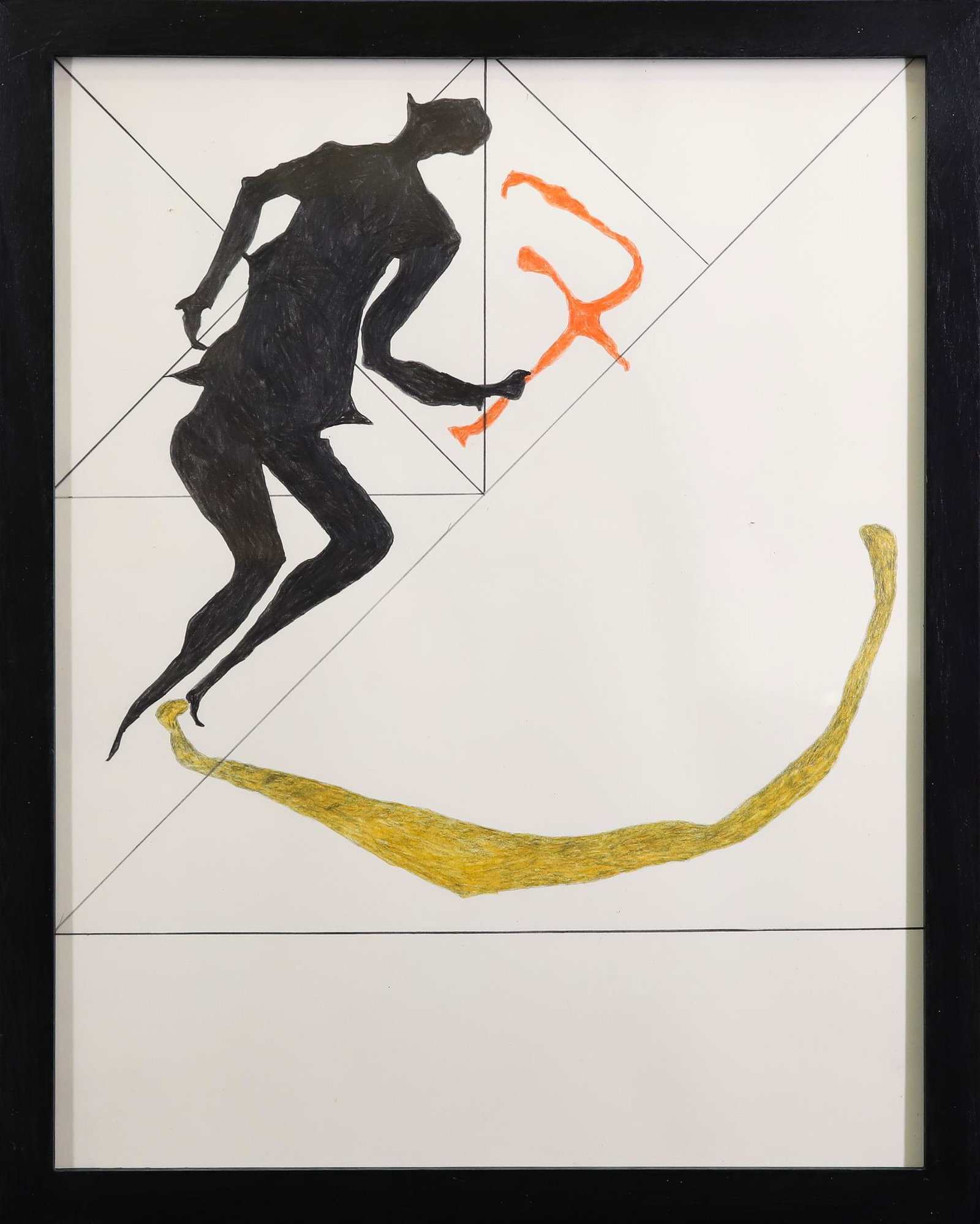 LaGardo Tackett (1911-1992): Mixed media on paper with color accents, menacing abstract figure, unsigned, purchased directly from the "Estate of Largardo Tackett". Reportedly exhibited at the Oliver Wolcott Library in Litchfield,